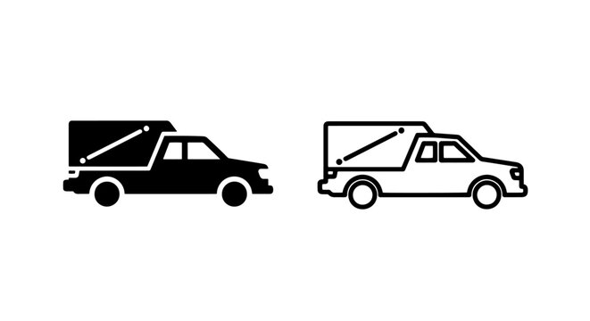 Funeral hearse vehicle icon set solid and outline graphics