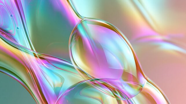 Smooth iridescent soap-bubble gradients swirling in pastel holographic colors