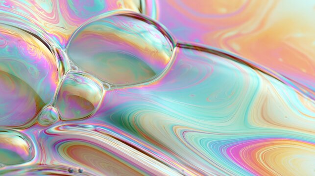 Smooth iridescent soap-bubble gradients swirling in pastel holographic colors