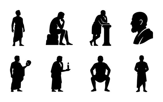 Ancient Greek Philosophers Silhouette Icons, Classical Thinkers Collection, Historical Figures Vector Set, Wisdom and Philosophy Symbols