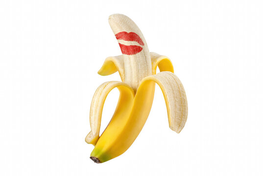 Peeled Yellow Banana with Red Lipstick Kiss Mark
