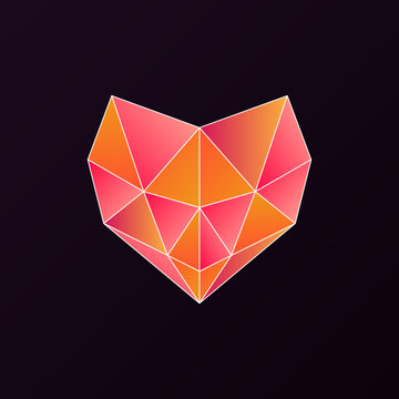 Modern geometric low poly wolf head logo with vibrant orange and red gradients on black.