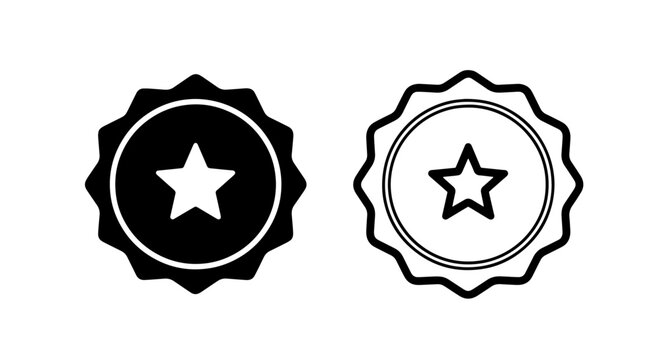 Quality star seal icon set in solid and linear styles