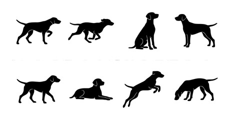 Obraz premium Dog Silhouettes Collection, Canine Poses Vector Set, Black Animal Icons for Graphic Design and Pet Branding