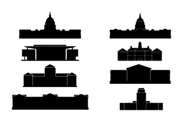 Obraz premium Government Building Silhouettes, Civic Architecture Icons, Public Institution Facades, Monumental Structures Vector Set