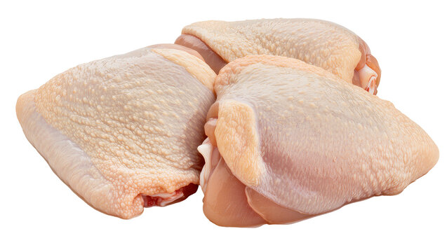 Raw chicken thighs with skin, close-up view