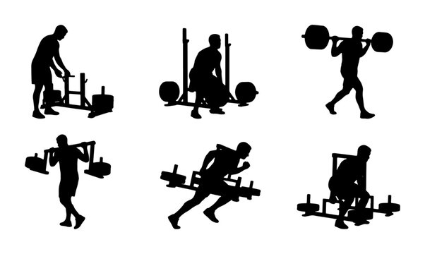Fitness Silhouette Icons: Weightlifting, Strength Training, and Athletic Performance Vector Set for Gym and Workout Graphics