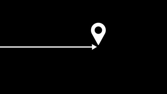  White navigation path with arrow and destination marker. GPS location signal point and location tracking mark, location pointer icon animated 4k video.