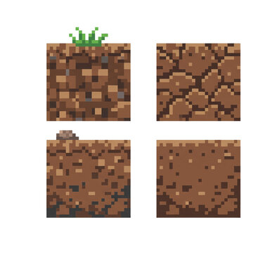 Collection of Four Different Brown Pixelated Soil Blocks.
