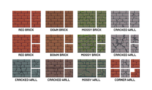 Collection of Variety of weathered brick textures.