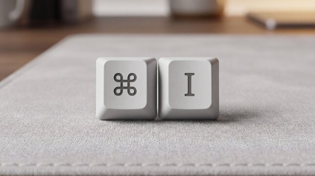 Close-up of Command (Apple key) and 'I' keys, representing the Get Info shortcut on a computer keyboard.