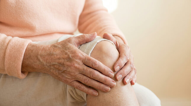 Women's Rehabilitation with woman supporting painful knee during recovery