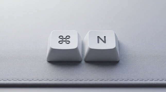 Close-up of Command and N keyboard keys, symbolizing the 'New' shortcut for creating documents or windows on Mac systems.
