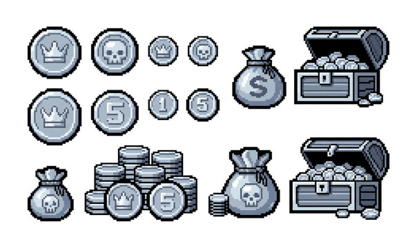 Collection of Money coins and treasure chest icons.