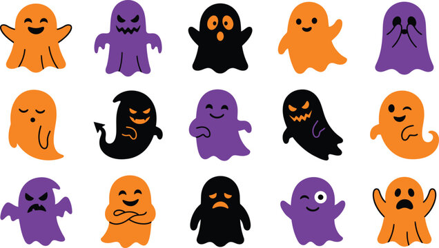 Halloween ghosts and spirits illustrations for spooky decorations and party themes