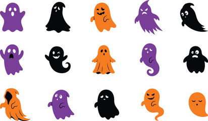 Fototapeta premium Halloween ghosts a spooky collection of cartoon ghosts for halloween decorations and party supplies