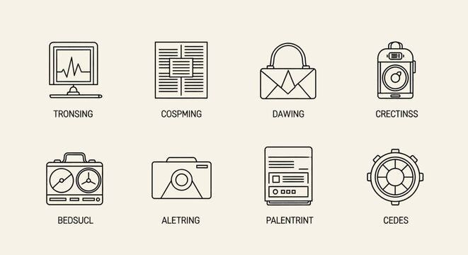 A digital illustration of various icons representing technology and communication tools on a plain surface.
