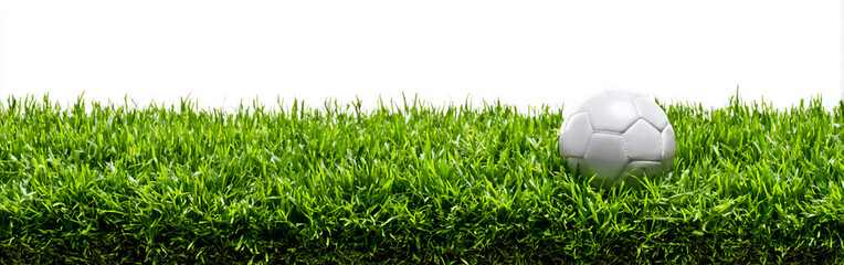 Fototapeta premium Soccer ball on green grass field under bright light during daytime hours