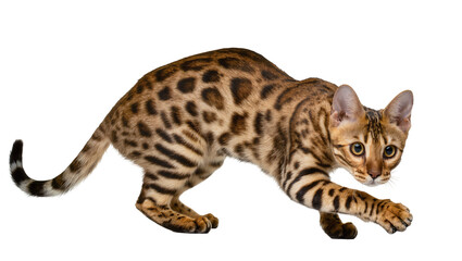 Bengal cat with spotted coat stalking forward © Motruc
