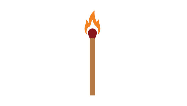 Burning wooden match with bright orange and yellow flame vector illustration isolated on a white background.