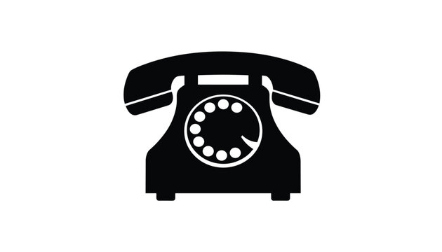 Icon vector illustration of a retro black rotary dial telephone from the mid-twentieth century on a white background.