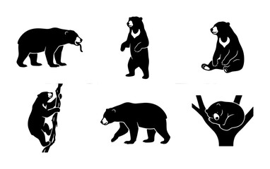 Black Bear Silhouettes Vector Set: Wildlife, Nature, and Forest Scenes, Graphic Elements for Design © Arafat