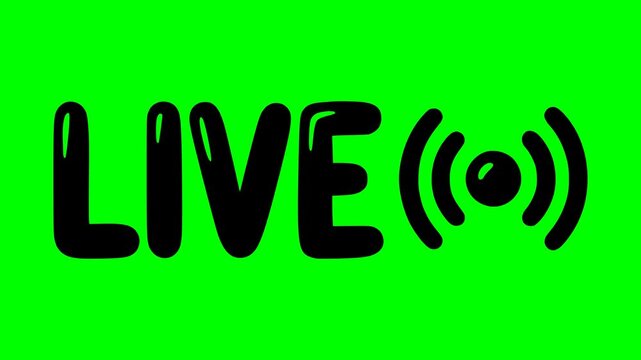 minimalist black live streaming icon with blinking animation on a green screen background for easy chroma key editing keyframe loop symbol