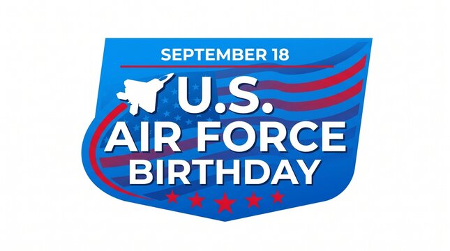 U.S. Air Force Birthday September 18 patriotic vector illustration badge featuring a fighter jet silhouette and American flag elements isolated on white background.
