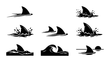 Obraz premium Shark Fin Vector Icons Set, Ocean Predator Silhouette Collection, Marine Life Danger Symbol, Aquatic Wildlife Aquatic Predator Iconography, Sea Creature Threat Graphic