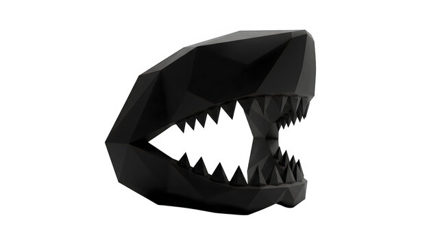 Minimalist 3D Low Poly Shark Head with Sharp Teeth