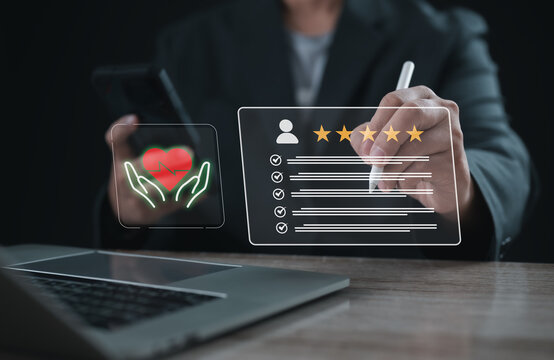 Patient satisfaction survey concept featuring healthcare feedback evaluation, representing medical service quality, customer experience, hospital assessment, patient care, healthcare management and qu