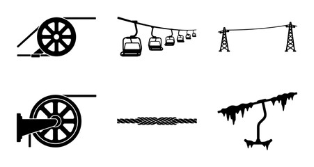 Ski Lift Icons Set, Gondola Cable Car Vector Graphics, Winter Transport Symbols, Mountain Resort Equipment Collection © Sajin