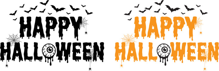 Spooky happy halloween greeting with bats spiders and eyeball graphic © MstAshma