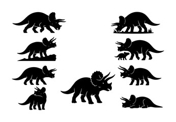 Obraz premium Triceratops Dinosaur Silhouettes, Prehistoric Reptile Vector Set, Ancient Creature Icons for Educational and Wildlife Designs