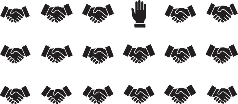 Handshake icons, business partnership symbols, teamwork graphics, agreement illustrations