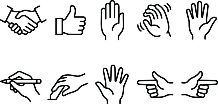 Hand gestures and communication signals vector icon set