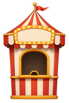 Red And White Striped Circus Carnival Booth With Golden Marquee Lights On Transparent Background