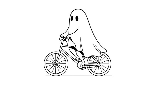 Cute ghost character riding a classic bicycle.