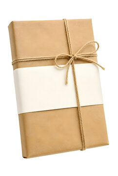 Rustic Kraft Paper Gift Box With White Band And Twine Bow Isolated On Transparent Background