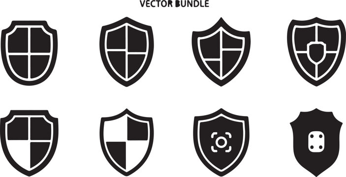 Shield icons, vector shield symbols, security emblems, protection logos