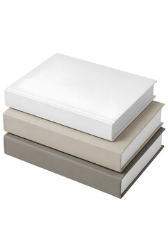 Stack Of Three Blank Hardcover Books With White Covers Isolated On Transparent Background