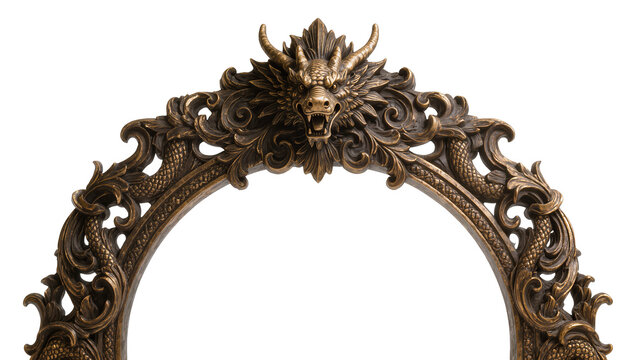 Ornate Dragon Head Mirror Frame Antique Bronze
