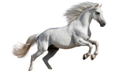 Powerful white horse rearing up with flowing mane and tail © Motruc