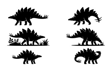 Stegosaurus Dinosaur Silhouettes, Prehistoric Reptile Vector Icons, Ancient Creature Graphics, Mesozoic Era Wildlife Illustrations © Rafa