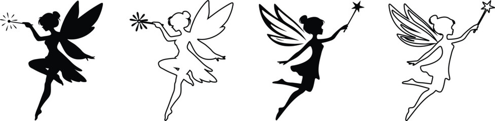 Magical fairy silhouette set with magic wand and wings. © Ripon Sojib