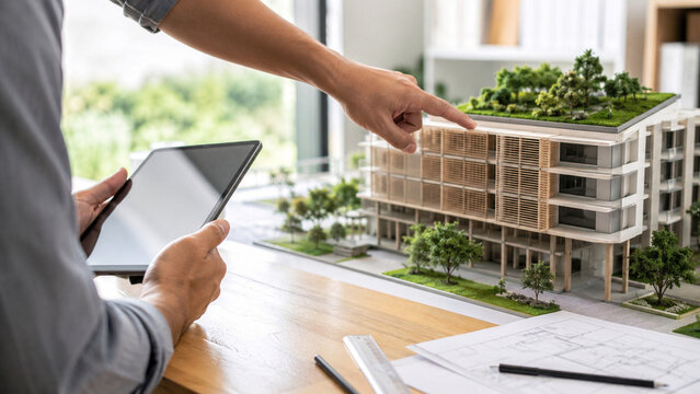Architect reviewing passive cooling for urban buildings for modern