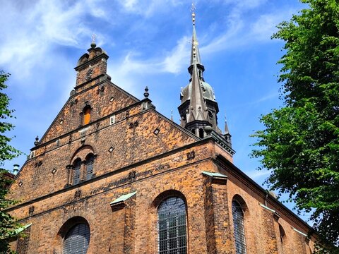 Low-angle view of the Church of the Holy Spirit (Hellig&aring;ndskirken) in Copenhagen, Denmark&mdash;one of the city's oldest and most historically significant churches. 