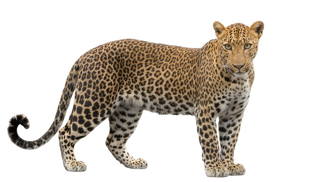 Leopard standing full body facing forward, detailed fur pattern