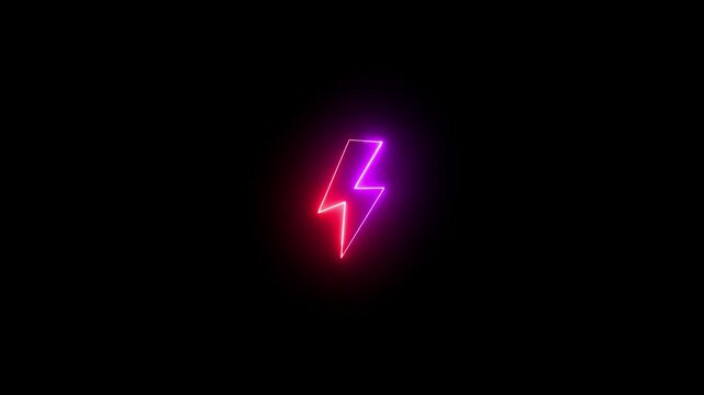 saber color glowing icon animation video on black background.Glowing 4 k....