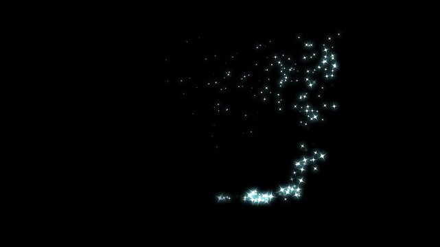 4k Twinkling glitter stars with glowing magic dust and sparkling fairy trails, fairy dust shimmer path, elegant Christmas style motion, doodle glitter star blink trail burst animation on black screen.